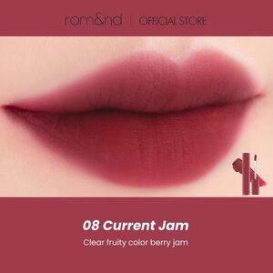 Rom&nd 08 Currant Jam Blur Fudge Tint- cool berry red shade, matte, long wear